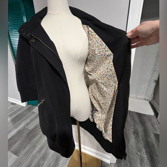 Tulle NWOT Navy Blue long utility jacket with floral lining 3/4 sleeve - small - Picture 1 of 10